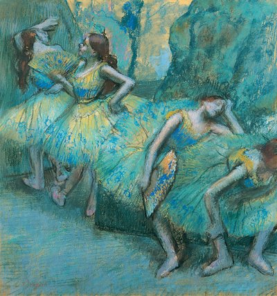 Balletttänzerinnen in den Kulissen von Edgar Degas